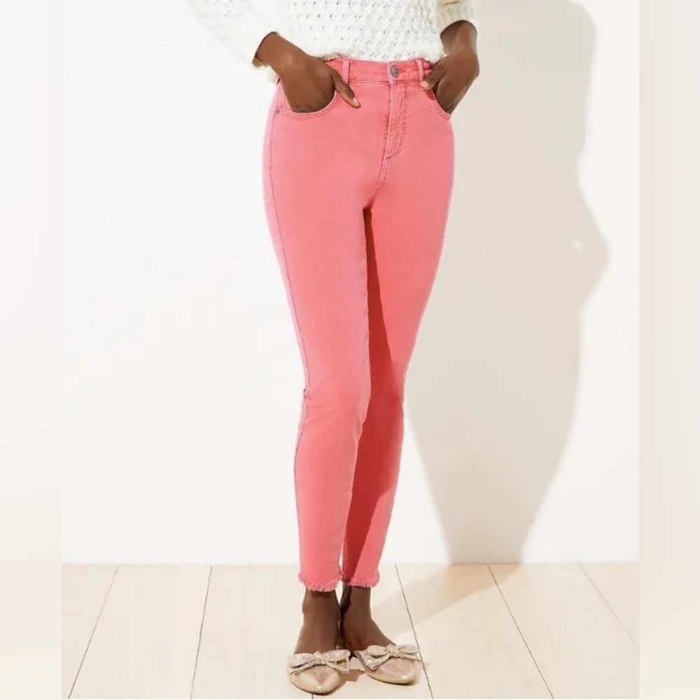 LOFT Frayed Hem Pink Crop Jeans